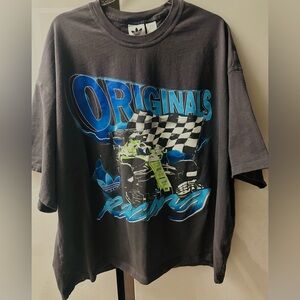 Adidas Originals Tee with Blue and Black Checkered Design🌹